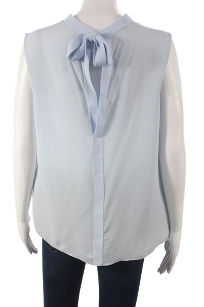 Vince Womens Light Blue Mock Neck Sleeveless Blouse Rayon Nylon Size L