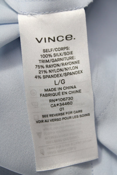 Vince Womens Light Blue Mock Neck Sleeveless Blouse Rayon Nylon Size L
