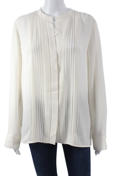 Vince Womens Silk Button Up Blouse Long Sleeve Crew Neck White Size 8