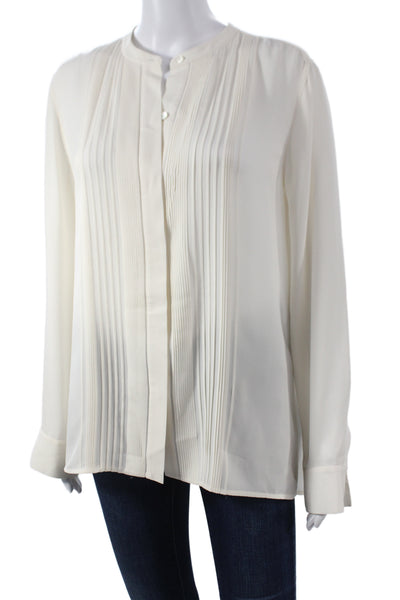 Vince Womens Silk Button Up Blouse Long Sleeve Crew Neck White Size 8