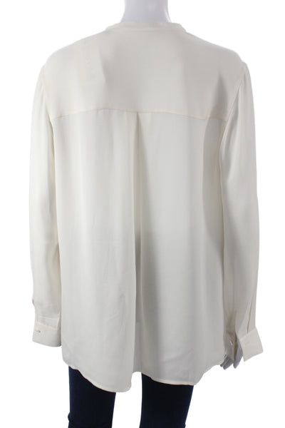 Vince Womens Silk Button Up Blouse Long Sleeve Crew Neck White Size 8