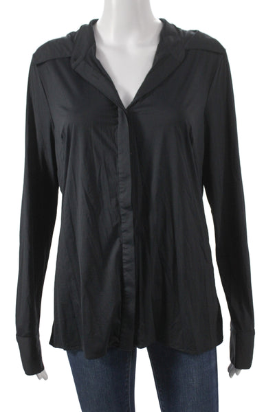 Luxeire Women Collared Black Long Sleeve Button-Up Blouse Size XL