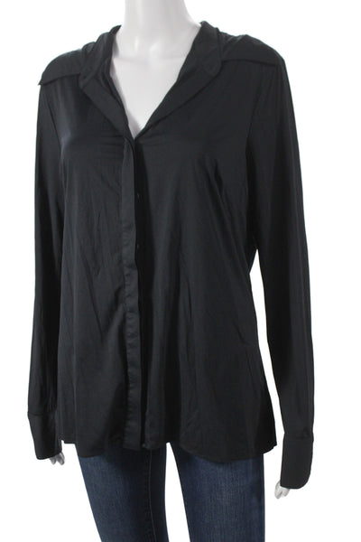 Luxeire Women Collared Black Long Sleeve Button-Up Blouse Size XL