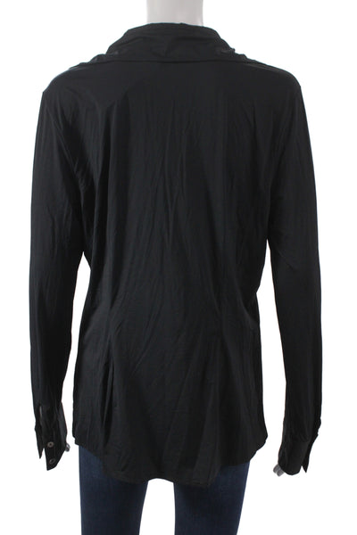 Luxeire Women Collared Black Long Sleeve Button-Up Blouse Size XL