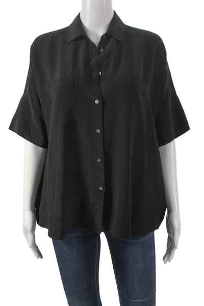 Madewell Womens Black Silk Collared Button-Up Basic Blouse Short Sleeve Size S