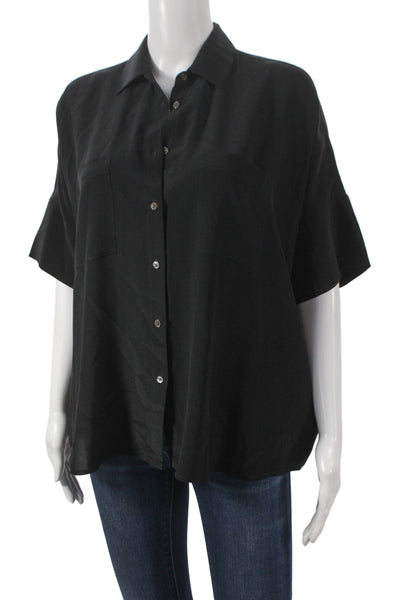 Madewell Womens Black Silk Collared Button-Up Basic Blouse Short Sleeve Size S