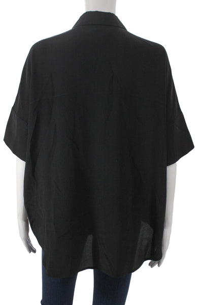 Madewell Womens Black Silk Collared Button-Up Basic Blouse Short Sleeve Size S