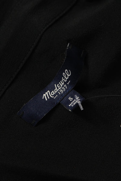 Madewell Womens Black Silk Collared Button-Up Basic Blouse Short Sleeve Size S