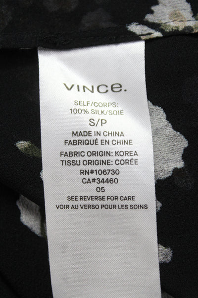 Vince Womens Tunic Blouse Black Floral Silk Long Sleeve Size S