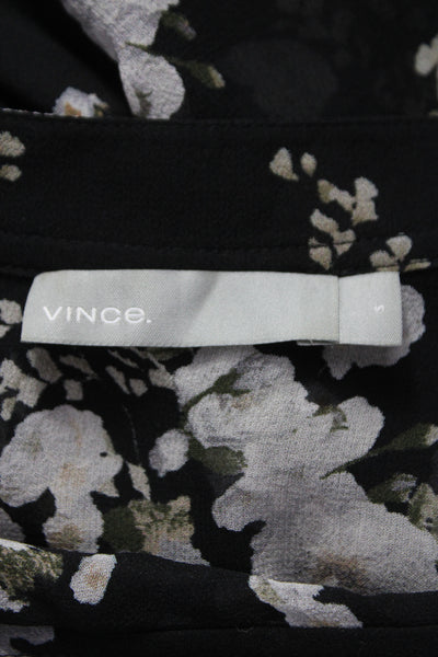 Vince Womens Tunic Blouse Black Floral Silk Long Sleeve Size S