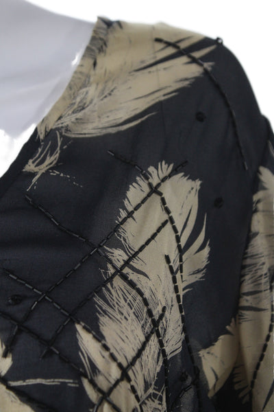 Anthony Franco Womens Silk Black VNeck Long Sleeve Bird Blouse Hook & Eye Size 6