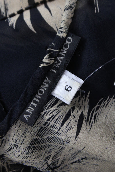 Anthony Franco Womens Silk Black VNeck Long Sleeve Bird Blouse Hook & Eye Size 6