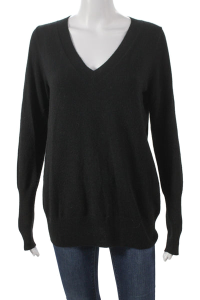 J Crew Collection Unisex Pullover Sweater Black V-Neck 100% Cashmere Size M