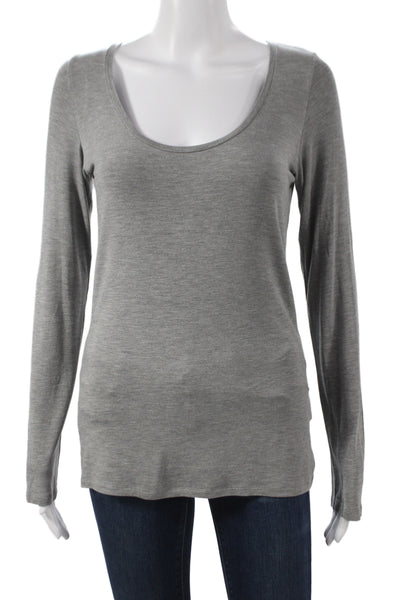 Majestic Paris Women Basic Long Sleeve Round Neck Solid Gray T-Shirt Size 3