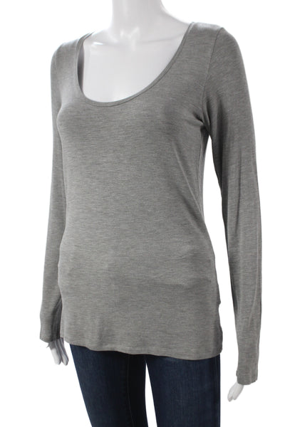 Majestic Paris Women Basic Long Sleeve Round Neck Solid Gray T-Shirt Size 3