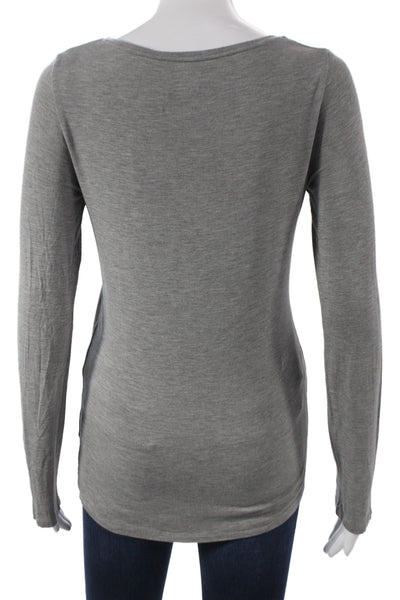 Majestic Paris Women Basic Long Sleeve Round Neck Solid Gray T-Shirt Size 3