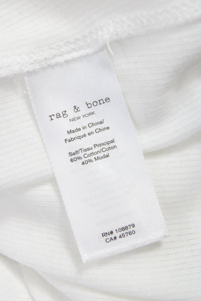 Rag & Bone Women Basic White Crew Neck Short Sleeve T-Shirt Cotton Modal Size L