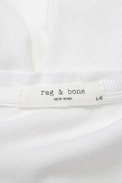 Rag & Bone Women Basic White Crew Neck Short Sleeve T-Shirt Cotton Modal Size L