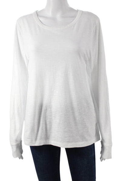 J Crew Women White Cotton Long Sleeve Round Neck T-Shirt Size L
