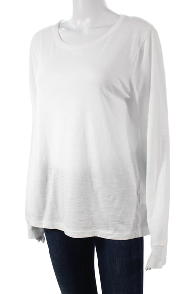 J Crew Women White Cotton Long Sleeve Round Neck T-Shirt Size L