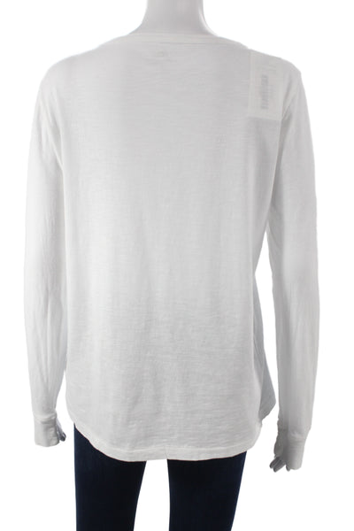 J Crew Women White Cotton Long Sleeve Round Neck T-Shirt Size L