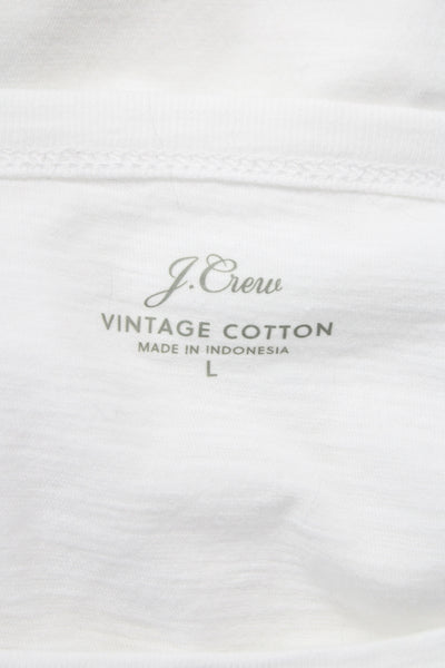 J Crew Women White Cotton Long Sleeve Round Neck T-Shirt Size L