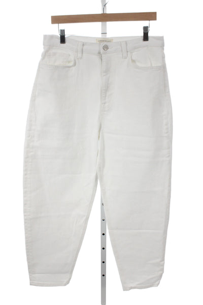 Current/Elliott Womens Cropped Ankle Jeans High Rise White Button Size 32