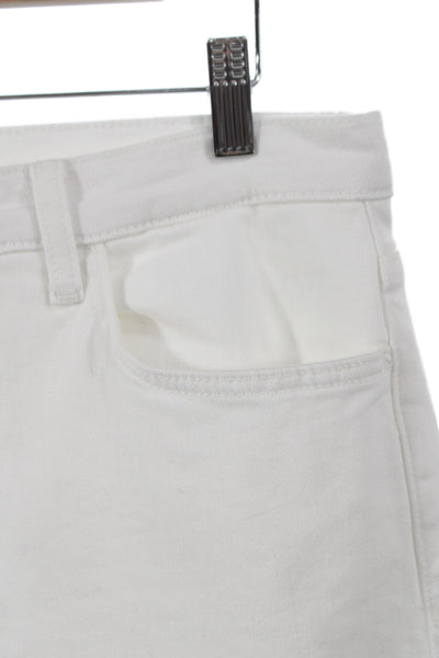 Current/Elliott Womens Cropped Ankle Jeans High Rise White Button Size 32