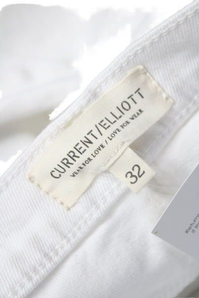 Current/Elliott Womens Cropped Ankle Jeans High Rise White Button Size 32