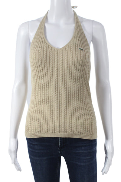 Lacoste Womens Beige Cotton V-Neck Sleeveless Tank Designer Size 40