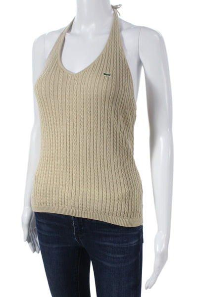 Lacoste Womens Beige Cotton V-Neck Sleeveless Tank Designer Size 40