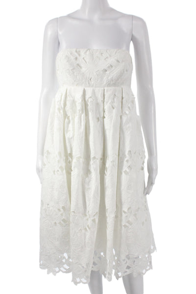 Tibi Women A-Line Sundress White Floral Cotton Sleeveless Zip Short Size 6