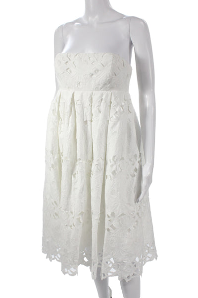 Tibi Women A-Line Sundress White Floral Cotton Sleeveless Zip Short Size 6