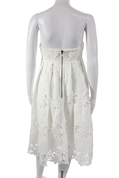 Tibi Women A-Line Sundress White Floral Cotton Sleeveless Zip Short Size 6