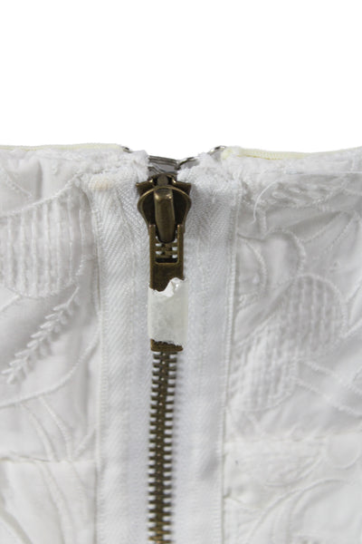Tibi Women A-Line Sundress White Floral Cotton Sleeveless Zip Short Size 6