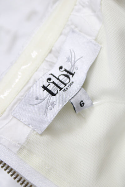 Tibi Women A-Line Sundress White Floral Cotton Sleeveless Zip Short Size 6