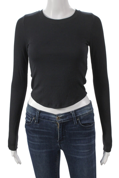 Wilfred Free Womens Cropped Black Long Sleeve T Shirt Crew Neck Size S
