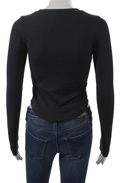 Wilfred Free Womens Cropped Black Long Sleeve T Shirt Crew Neck Size S