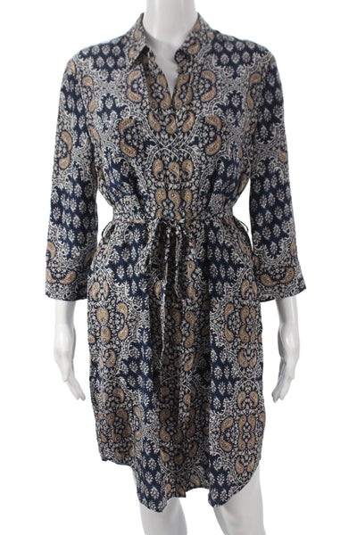 L Agence Women Shirt Dress Silk Paisley Collared 3/4 Sleeve Knee Length Size S
