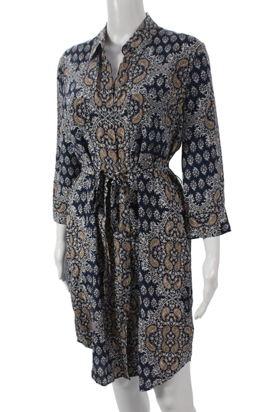 L Agence Women Shirt Dress Silk Paisley Collared 3/4 Sleeve Knee Length Size S