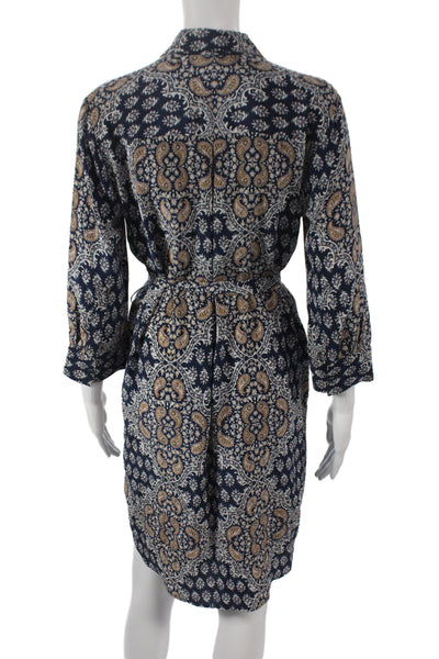 L Agence Women Shirt Dress Silk Paisley Collared 3/4 Sleeve Knee Length Size S