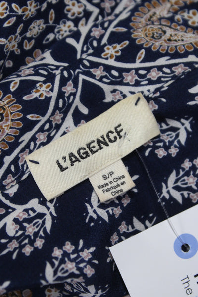 L Agence Women Shirt Dress Silk Paisley Collared 3/4 Sleeve Knee Length Size S
