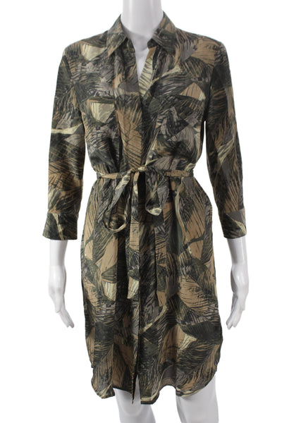 L Agence Women Shirt Dress Beige Silk Collared 3/4 Sleeve Size XS