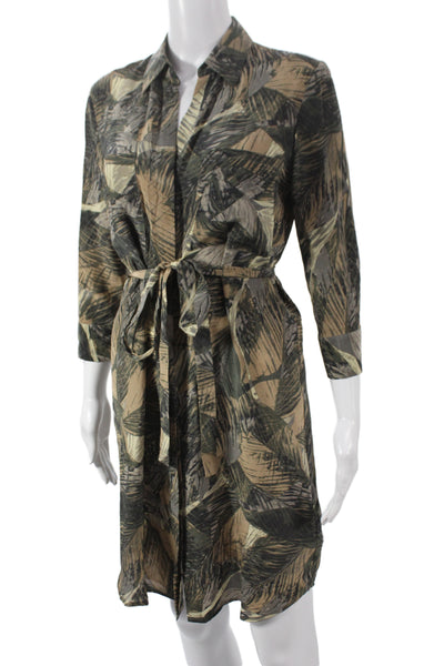 L Agence Women Shirt Dress Beige Silk Collared 3/4 Sleeve Size XS
