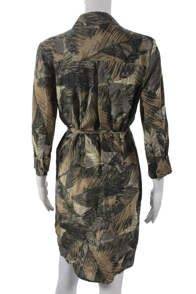 L Agence Women Shirt Dress Beige Silk Collared 3/4 Sleeve Size XS