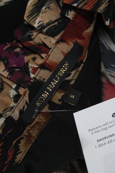 Kobi Halperin Women Black Floral Shirt Dress Long Sleeve High Neck Size S