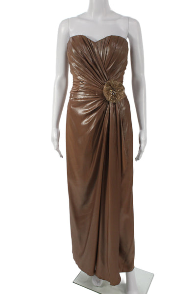 Rene Ruiz Womens Sheath Dress Brown Long Sleeveless Hook Eye Size 6