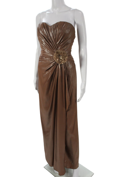 Rene Ruiz Womens Sheath Dress Brown Long Sleeveless Hook Eye Size 6