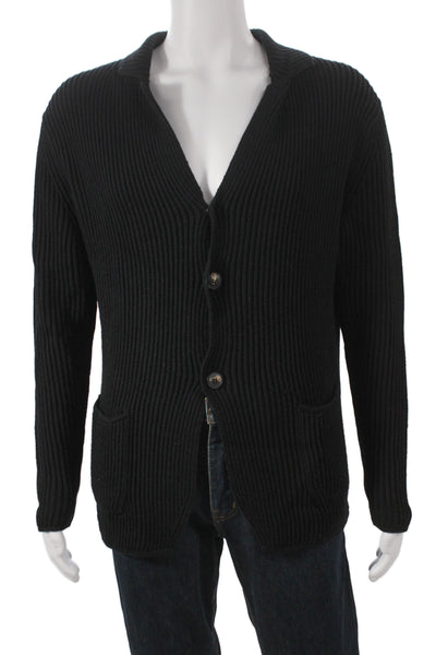 S. Moritz Mens Black Merino Wool V-Neck Button Cardigan Size 54