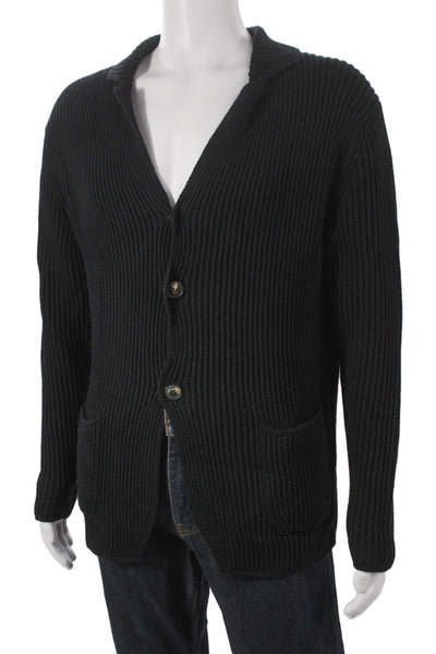 S. Moritz Mens Black Merino Wool V-Neck Button Cardigan Size 54